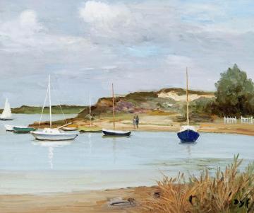 Boats At Anchor, Low Tide Artwork by Marcel Dyf