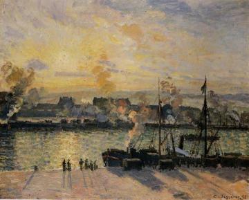 Sunset, the Port of Rouen Artwork by Camille Pissarro