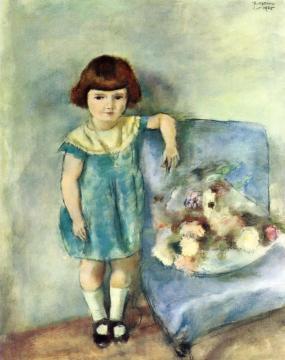Little Girl beside a Bunch of Flowers Artwork by Jules Pascin