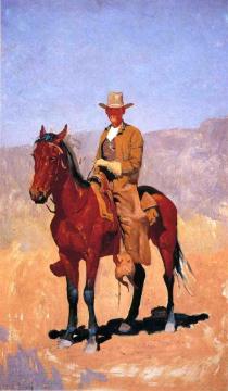 Mounted Cowboy In Chaps With Race Horse Artwork by Frederic Remington