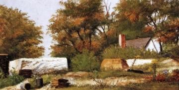 Autumn Scene In The Woods Of North Carolina With House And Stacks Of Wood Artwork by William Aiken Walker