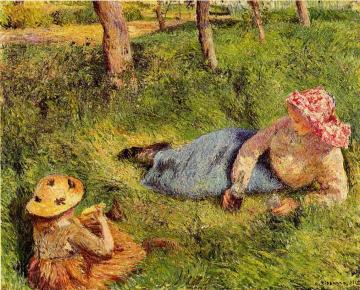The Snack, Child and Young peasant at Rest Artwork by Camille Pissarro