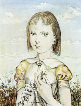 Portrait of a Girl with Flowers Artwork by Tsuguharu Foujita