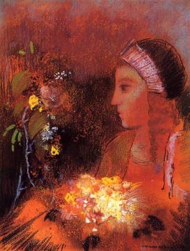 Woman with Flowers Artwork by Odilon Redon