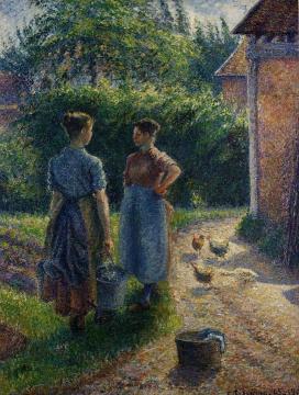 Peasants Chatting in the Farmyard, Eragny Artwork by Camille Pissarro