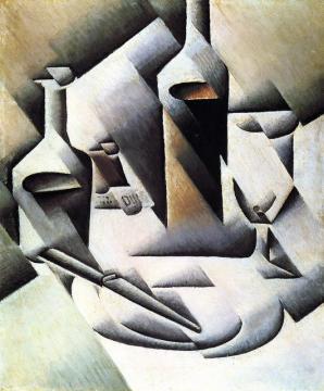 Bottles And Knife Artwork by Juan Gris