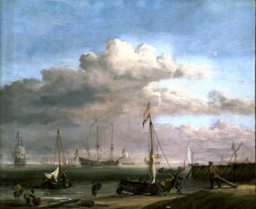 The Dutch Coast With A Weyschuit Being Launched And Another Vessel Pushing Off From The Shore Artwork by Willem van de Velde the Younger