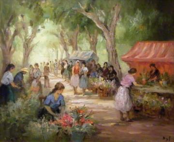 Flower Market Artwork by Marcel Dyf