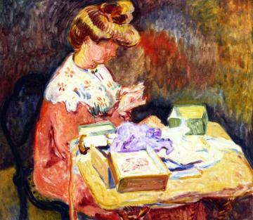 Madame Valtat Sewing Artwork by Louis Valtat