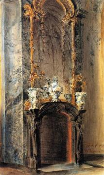 Rococo Fireplace Artwork by Adolph von Menzel