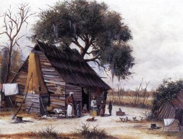 Louisiana Cabin Scene With Stretched Hide On Weatherboard And Stock Chimney Covered With Clay Artwork by William Aiken Walker
