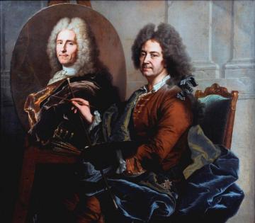 Self Portrait Painting the Portrait of François de Castagney Artwork by Hyacinthe Rigaud