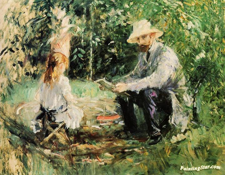 Eugene Manet and His Daughter in the Garden Artwork by Berthe Morisot