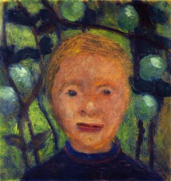 Girl's Head against Green Foliage Artwork by Paula Modersohn-Becker