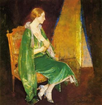 Woman In Green Artwork by Charles W. Hawthorne