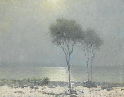 Moonlit Shore With Eucalyptus Artwork by Granville Redmond