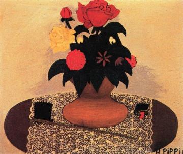 Flowers with Hat and Cane Artwork by Horace Pippin