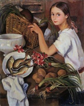 Tata With Vegetables Artwork by Zinaida Serebriakova