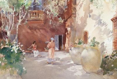 Petit Dejeuner, The Terrace Of The Hotel Sullie, St. Tropez Artwork by Sir William Russell Flint