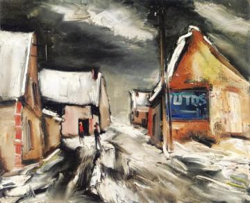 Snowy Village Street Artwork by Maurice De Vlaminck