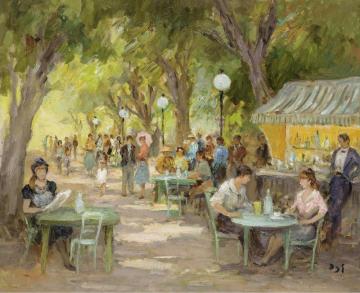 The Cafe At Champs Elysees Artwork by Marcel Dyf