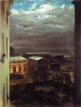 View Over Anhalt Station By Moonlight Artwork by Adolph von Menzel