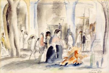 Figures in Landscape, Havana Artwork by Jules Pascin