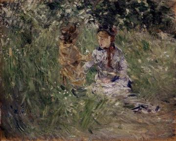 Julie with Pasie in the Garden at Bougival Artwork by Berthe Morisot