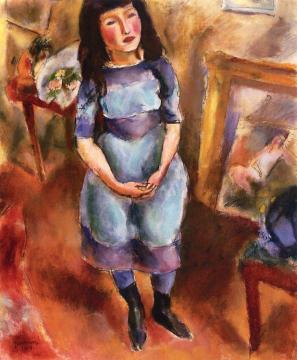 Standing Girl in Blue Dress Artwork by Jules Pascin