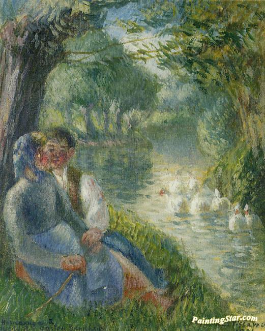 Lovers Seated at the Foot of a Willow Tree Artwork by Camille Pissarro
