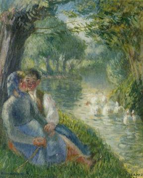 Lovers Seated at the Foot of a Willow Tree Artwork by Camille Pissarro