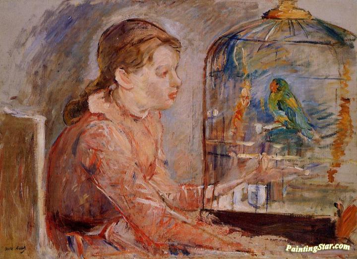 Young Girl and the Budgie Artwork by Berthe Morisot