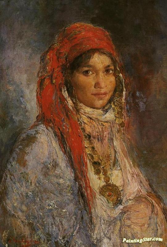 Girl With A Red Scarf (fille Au Foulard Rouge) Artwork by Edouard Verschaffelt
