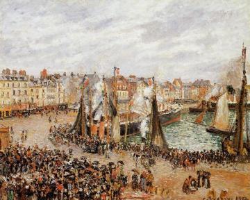 The Fishmarket, Dieppe: Grey Weather, Morning Artwork by Camille Pissarro