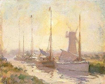 Evening Haze, Thurne Dyke, Norfolk Artwork by Edward Brian Seago