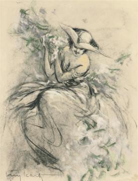 Lady Wearing A Tricorn Hat Artwork by Louis Icart