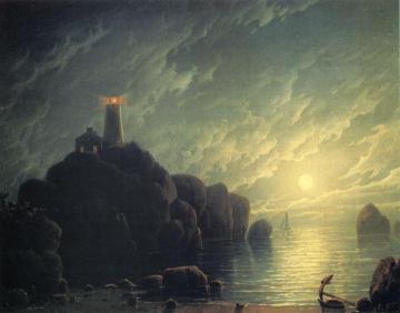Moonlight And Lighthouse Artwork by Robert Salmon