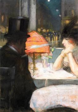 Lady And Gentleman In A Café Artwork by Lesser Ury
