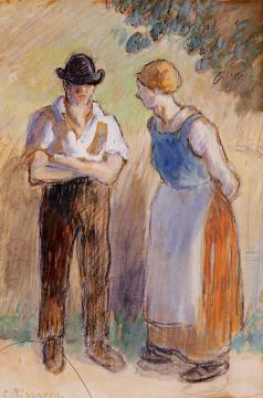 Two Peasants Artwork by Camille Pissarro