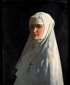 Portrait Of Yvonne Aubicq As A Nun Artwork by Sir William Orpen