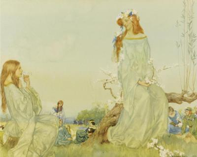 Queen Guinevere's Maying Artwork by Sir William Russell Flint