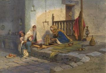 Oriental Courtyard With Mother And Child Artwork by Carl Friedrich Heinrich Werner