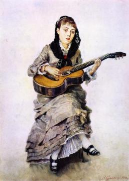 Sophia Kropotkina With A Guitar Artwork by Vasili Ivanovich Surikov