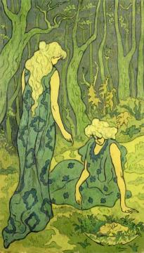 Two Girls Next To The Head Of Orpheus Artwork by Paul Ranson