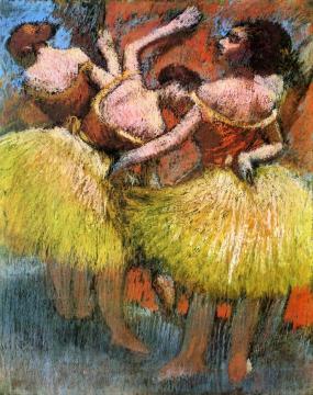 Three Dancers, Yellow Skirts, Red Blouses Artwork by Edgar Degas