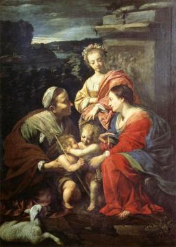 The Holy Family With Sts Elizabeth, John The Baptist And Catherine Artwork by Simon Vouet