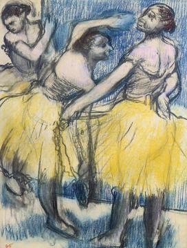 Three Dancers in Yellow Skirts Artwork by Edgar Degas