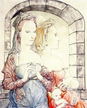 Three Generations Artwork by Tsuguharu Foujita