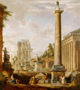 Roman Landscape with the Column of Trajan Artwork by Giovanni Paolo Pannini