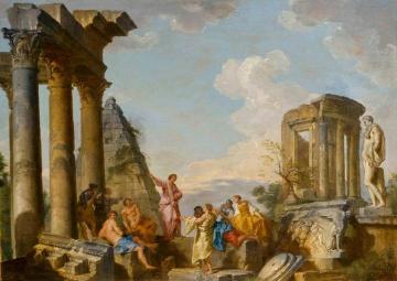 Architectural Capriccio with an Apostle Preaching Artwork by Giovanni Paolo Pannini